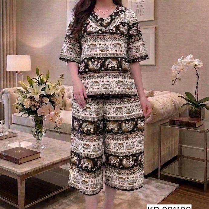Set motif gajah 11108# setelan celana katun rayon LD 110 CM SET BAJU CEWEK SET CELANA panjang ST BAJ