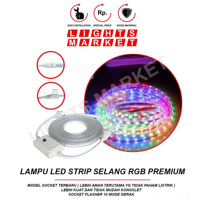 Lampu LED Strip Selang RGB PREMIUM 220V Warna Warni Paket 1-10 Meter