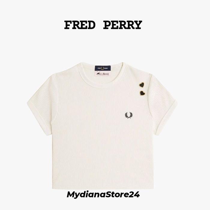 FRED PERRY WOMENS - FRED PERRY RIBBED T-SHIRT - ECRU