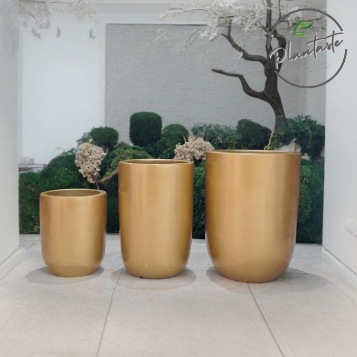 READY Pot Premium Indoor Kapsy Gold Glossy | Pot Gerabah tanah Liat | Pot Finishing Glossy | Plantas