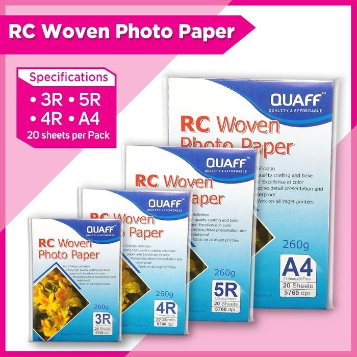 QUAFF RC Woven Photo Paper 260 gsm A4 / 5R / 4R / 3R Size (20 Sheets Per Pack)