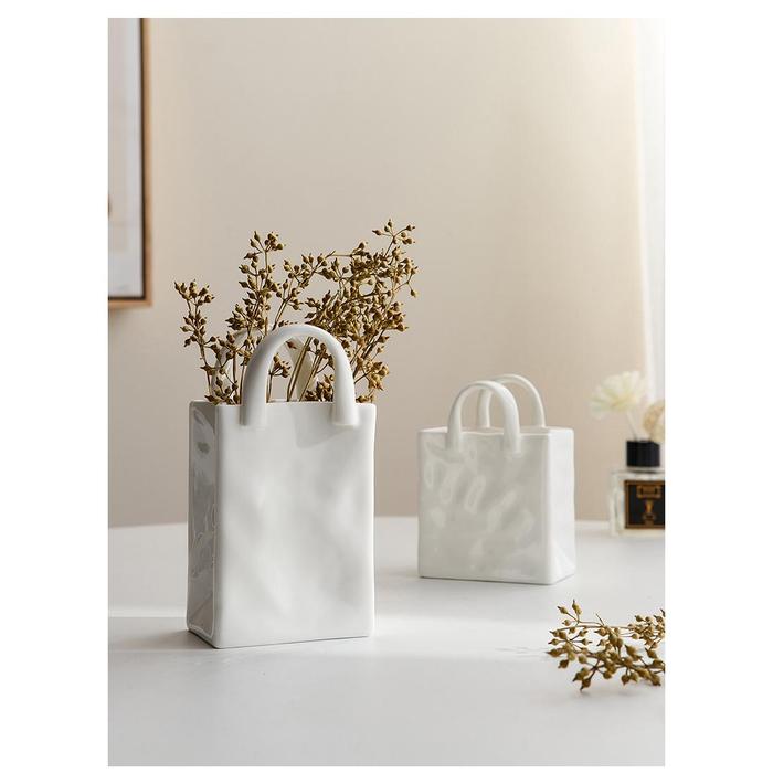 Nordic Creative Shopping Basket Ceramic Mini Vase Bag Decoration