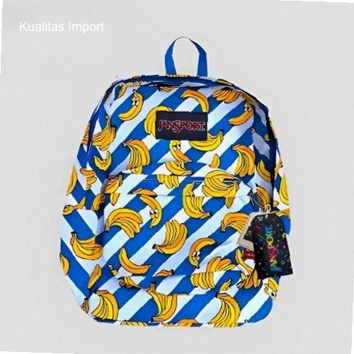 Jansport Tas Sekolah Pria & Wanita Terbaru Motif Pisang Biru & Putih Desain Unik & Mewah Tas Ransel 