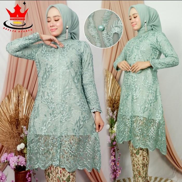 [COD] SET KEBAYA TUNIK DIAJENG TILE BORDIR/ATASAN KEBAYA WANITA PESTA - Hijau Wardah, M