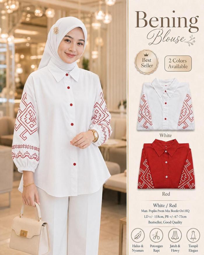 PALING LARIS - BENING BLOUSE MERAH PUTIH KEMEJA ATASAN WANITA KANCING DEPAN