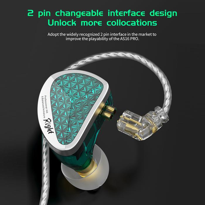 KZ AS16 Pro 16BA In Ear Wired Earphone Metal Balanced Armature HIFI