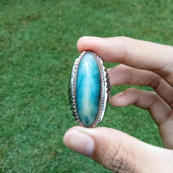 cincin batu akik pandan biru