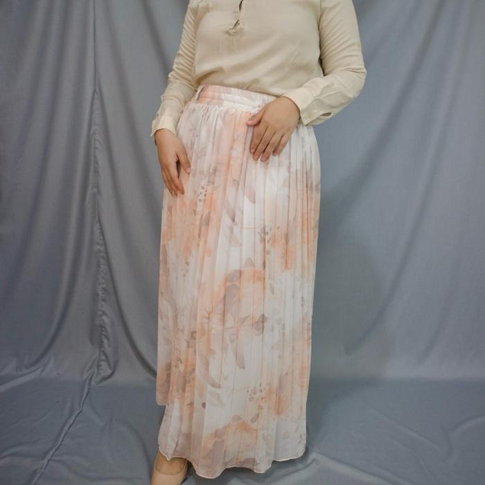 Rok Plisket Motif Bunga Sakura Bahan Ceruti Lembut & Jatuh Full Furing by Trenshion