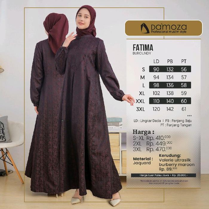 Baju Gamis Damoza Fatima Burgundy 2025/Gamis Damoza/Baju Gamis Fatima Burgundy Muslim Dress