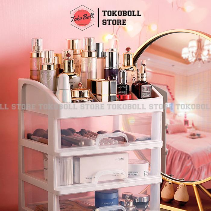 Rak Multifungsi Serbaguna Tempat Penyimpanan Kosmetik Perhiasan Accessories Laci Susun plastik putih