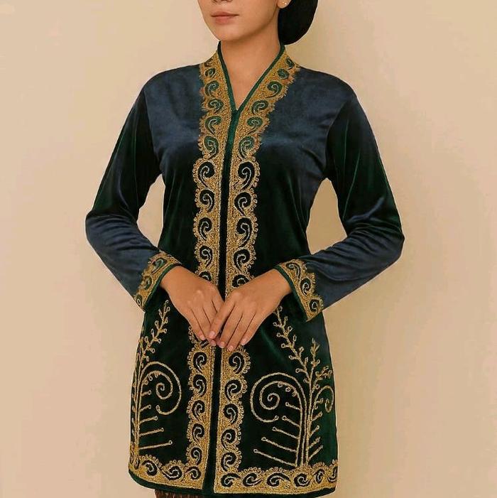 Kebaya Ibu Besan Bordir Full Stik Size S-3XL Model Kekinian 2025 Bahan Bludru Tebal Hitam Songket Mo