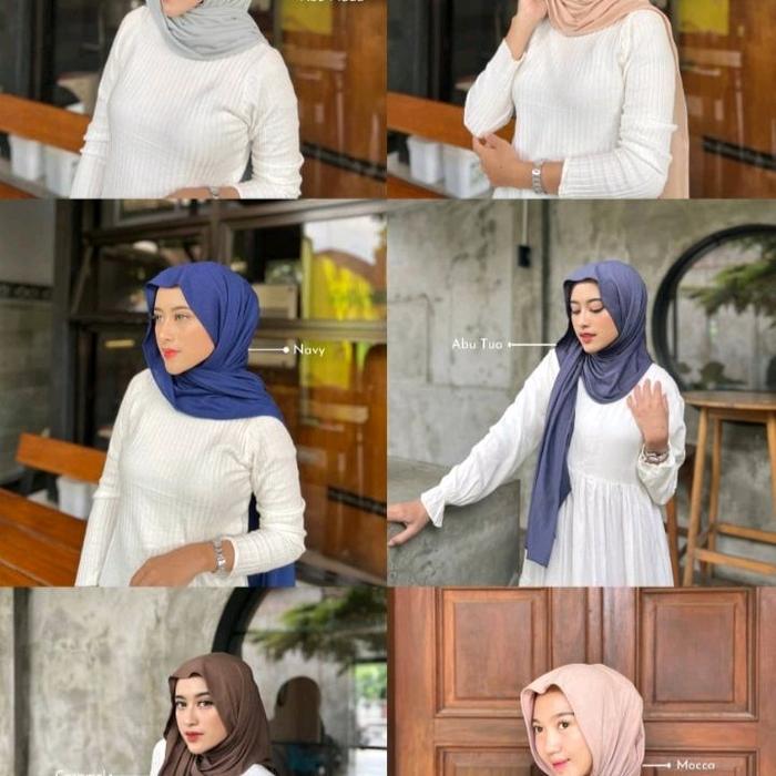 PASMINA KAOS SPANDEK warna latte caramel ivory khak cream coksu chocopeach black brokenwith Jilbab M
