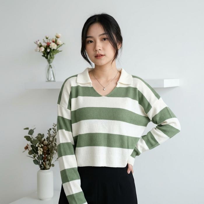 FUJI STRIP CROP / CROP TOP WANITA / SWEATER FUJI / SWEATER STRIPE / BLOUSE RAJUT