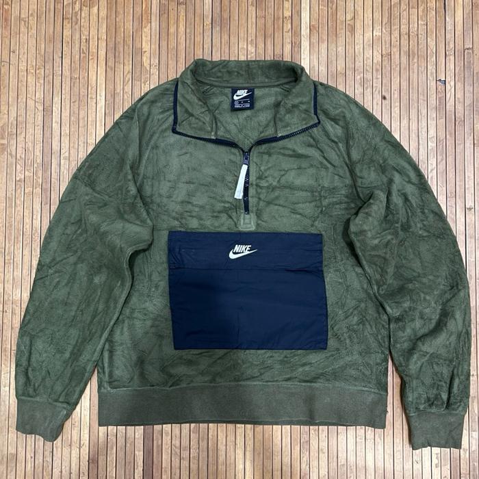 NIKE SPORTWEAR ANORAK FLEECE NYLON POCKET HALF ZIP BORG GREEN SWEATER JACKET stussy carhartt dickies