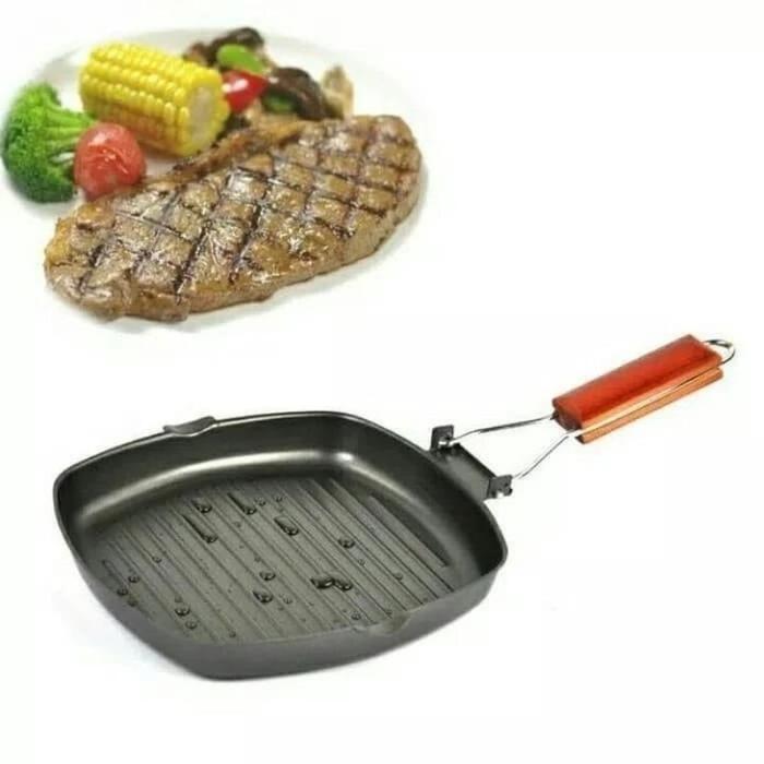 {BG} Teflon Lipat Square grill pan 20cm Panggang / Teflon Penggorengan Portable BBQ Square Grill Pa