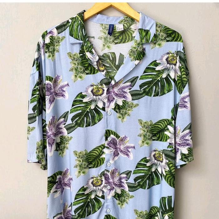kemeja pantai#Kemeja Pria HM patterned resort shirt#bahan adem