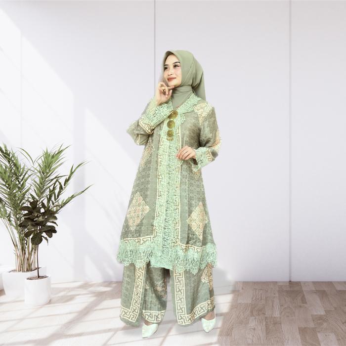 Kaftan Jakarta - One Set Celana Kulot Lace Brukat Batik Mewah Outfit Kondangan Arisan 2025 Terbaru !