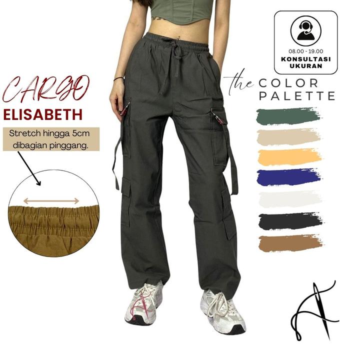 Cargo Pants SPIRIT LOIS Celana Kargo Elisabeth Katun Stretch Pria dan Wanita Fashion Santai Casual N