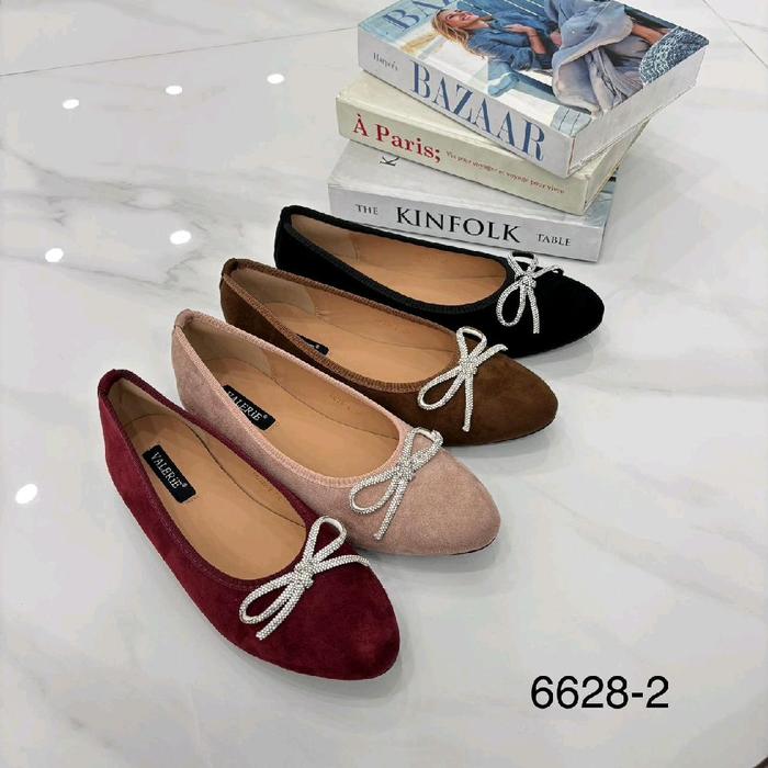 6628-2 BRAND VALERiE sepatu flat beludru gasper pita permata , size Standart (36-41) Shoes Wanita