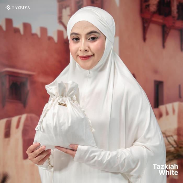 Tazbiya Tazkiah Series | Mukena Gamis Premium | Mukena Terusan Umroh Haji Putih Hitam Silahkan
