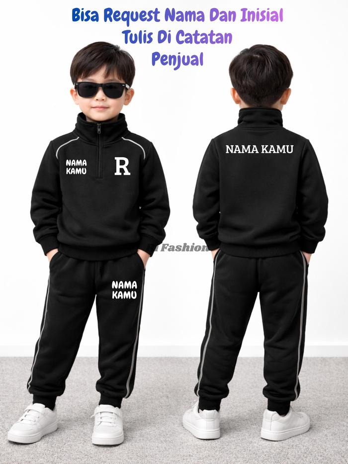 request nama-Setelan strips menyala sweater zipper setengah badan anak Laki-Laki dan Perempuan usia 