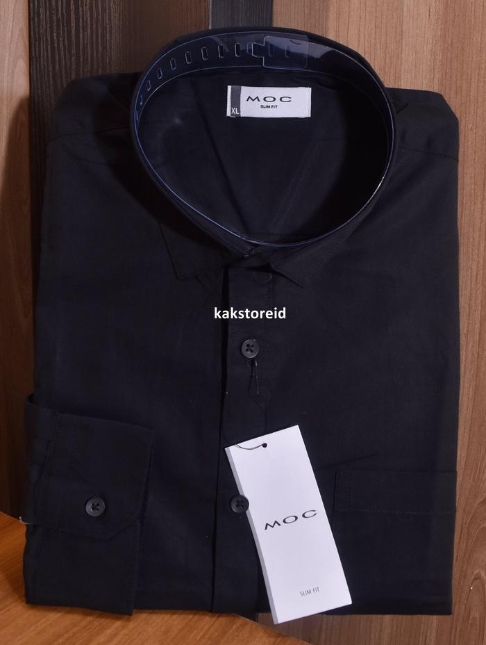 Kemeja Pria MOC Lengan Panjang Hitam Polos Slimfit KMS 07