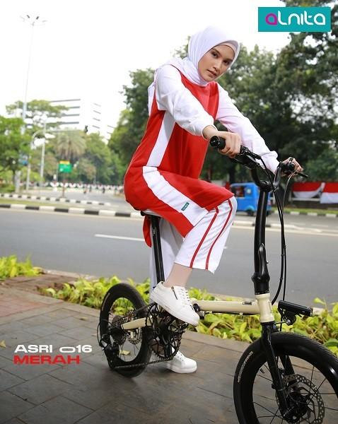 Terbaru Setelan Olahraga Syari Alnita Asri 016 Merah XL Combed 20 S Premium