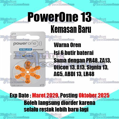 PowerOne Baterai Alat Bantu Dengar P13 Size 13 Voltage 1.45V Bebas Merkuri Cocok untuk ReSound Widex