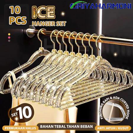 【Cod】Hanger Crystal Gantungan Baju Plastik Estetik Gold Set Isi 10 Pcs