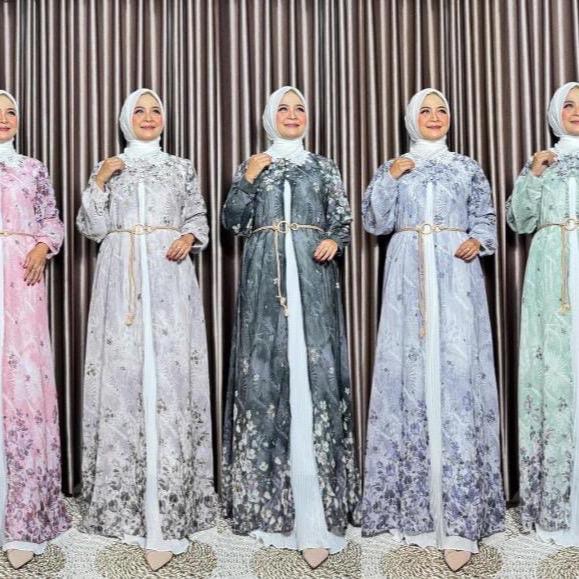 Dress outer bahan ceruty motif bunga kecil