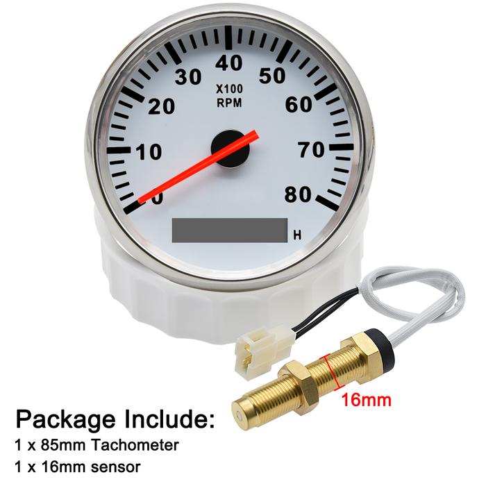 85MM 3000RPM 4000RPM Meter + M16 Tachometer Sensor Gasoline Diesel