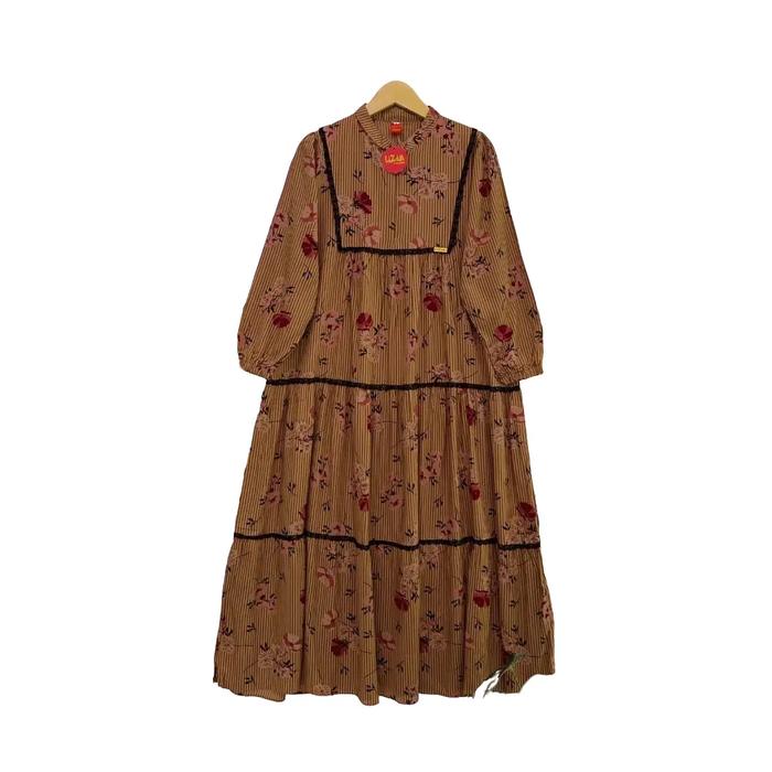Gamis Rayon Kombinasi Burkat Motif Bunga Airflow Crinkle - Hitam, Katun, Atasan, Celana, Dewasa, Sha