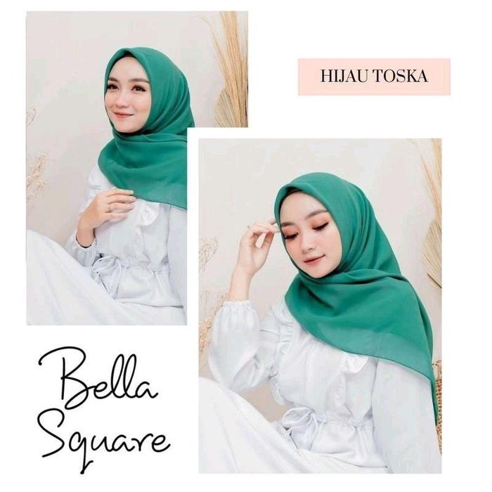 Kerudung Segi Empat Bella Square Hijab Square Premium | 60 Warna | size 115x115 | WARNA HIJAU TOSCA 