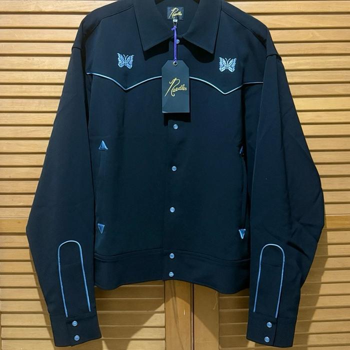 Needles Piping Cowboy Butterfly-Embroidered Shirt Jacket Black Blue