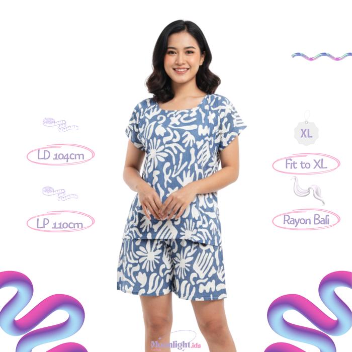 Setelan Daster Tidur Wanita Motif Kaktus Set Pendek Fit Rayon Bali Nyaman Cantik