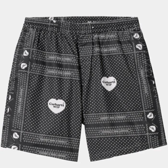 CARHARTT MAN APPAREL - HEART BANDANA SHORT - HEART BANDANA PRINT BLACK - 100% ORIGINAL