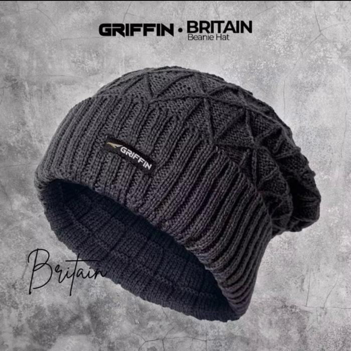 Griffin Topi Kupluk Pria Dewasa Rajut Distro Keren Britain Beanie Hat dengan Desain Rajut Klasik
