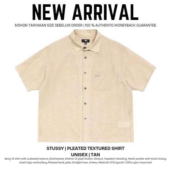 Stussy Kemeja Unisex Pleated Textured Shirt Bahan Lyocell & Nylon Importasi Original 100%