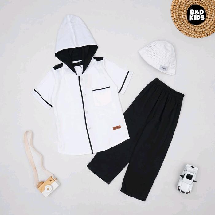 B&D Kidswear Setelan Koko IMAN Hoodie Lengan Pendek Usia 3-12 Tahun Termasuk Topi Muslim Keren Baju 
