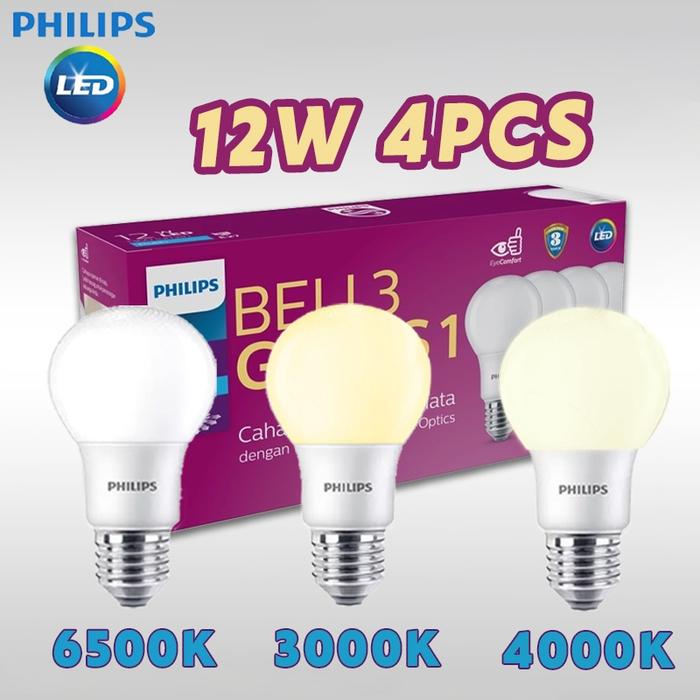「PAKET ISI 4 PCS」PHILIPS Lampu Led Mycare 12W Putih/Kuning/Putih Hangat E27 Pelindung mata hemat ene