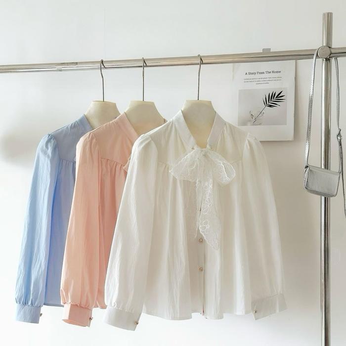 Blouse Wanita Kombinasi Pita Brokat korea