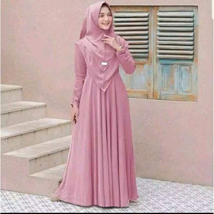 Mayra -  FREE HIJAB Gamis syari 2 layer S M L XL 2XL 3XL jumbo muslim wanita warna pink dusty