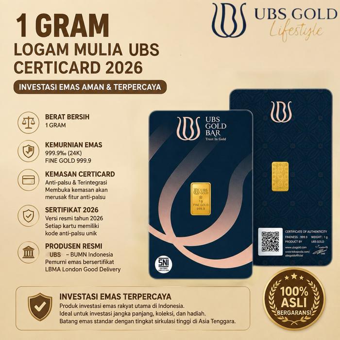 Logam Mulia Emas Batangan LM UBS 1 gram Press & Karton Emas Batangan Halus - 1 gr