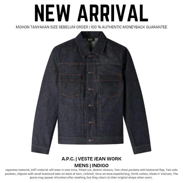 A.P.C. VESTE JEAN WORK MENS INDIGO - Jaket Jeans Pria dengan Bahan Katun 100% dan Desain Kancing Dep