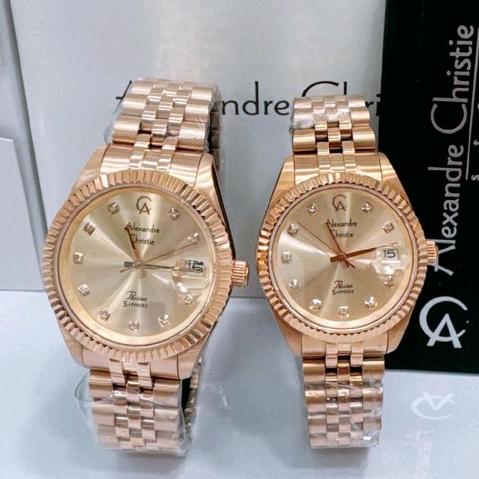jam tangan couple Alexandre christie AC5013 AC 5013(kaca sapphire) watches stainless-full rosegold