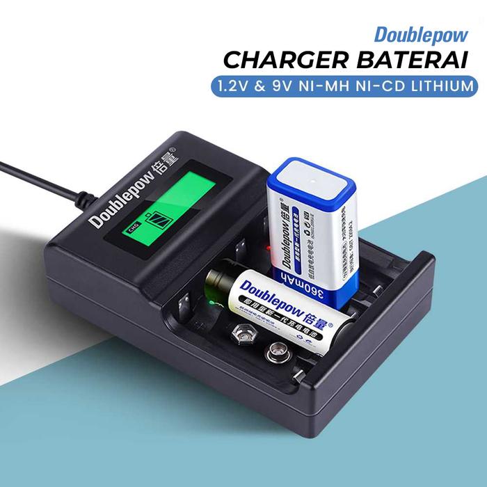 Doublepow Charger Baterai 4 Slot AA AAA 9V Ni-MH Ni-CD Li-Ion with LCD - DP-UK95