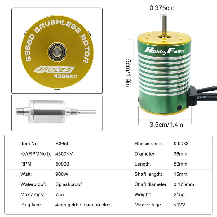 4300KV 3900KV 3650 Brushless Motor with 60A ESC Combo Set for 1/10 RC