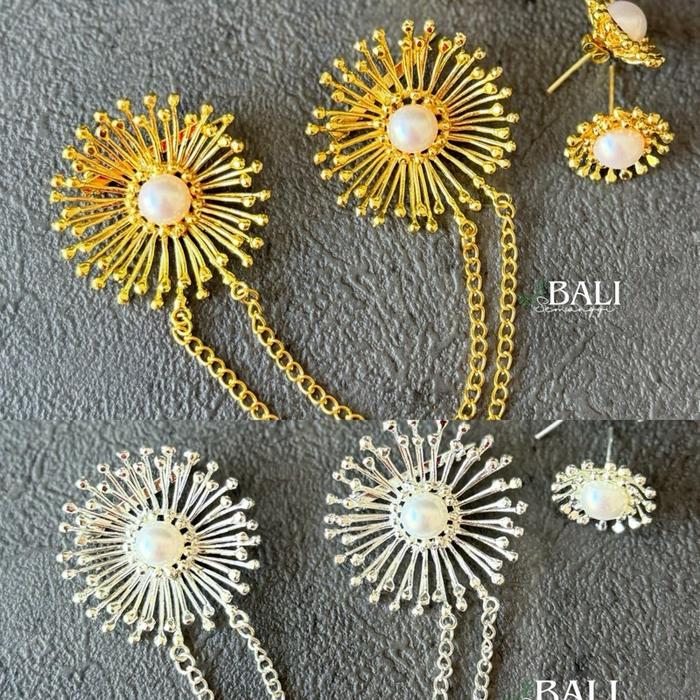 Set bros kancing emas jamur gold / silver mutiara skrup / set bros alpaka hiasan kebaya bali
