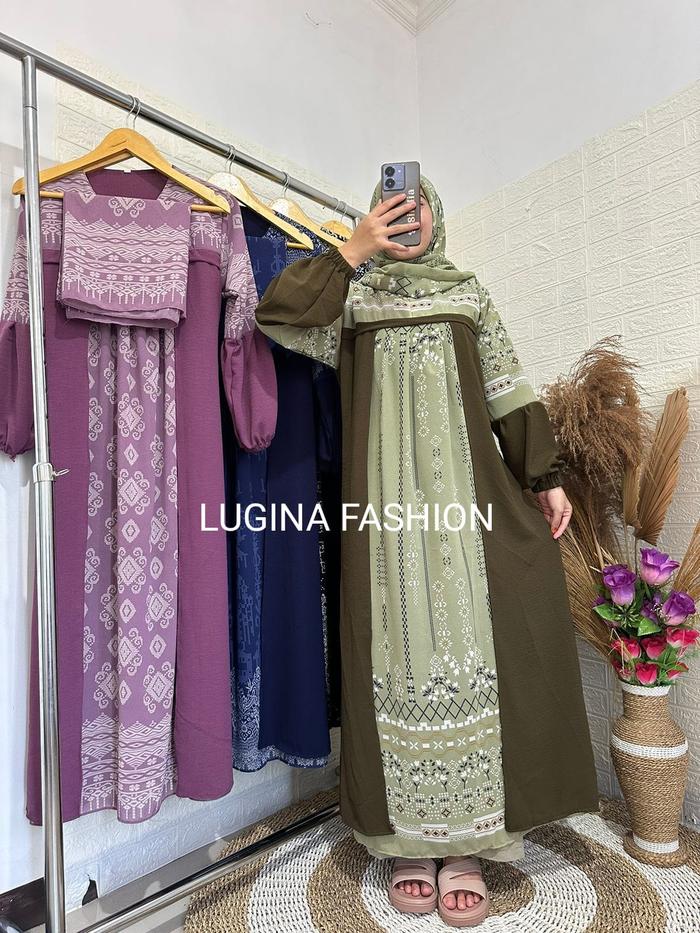 BAJU GAMIS AZQIA DRESS SET KERUDUNG MIX CERUTY BABYDOLL TERBARU VIRAL