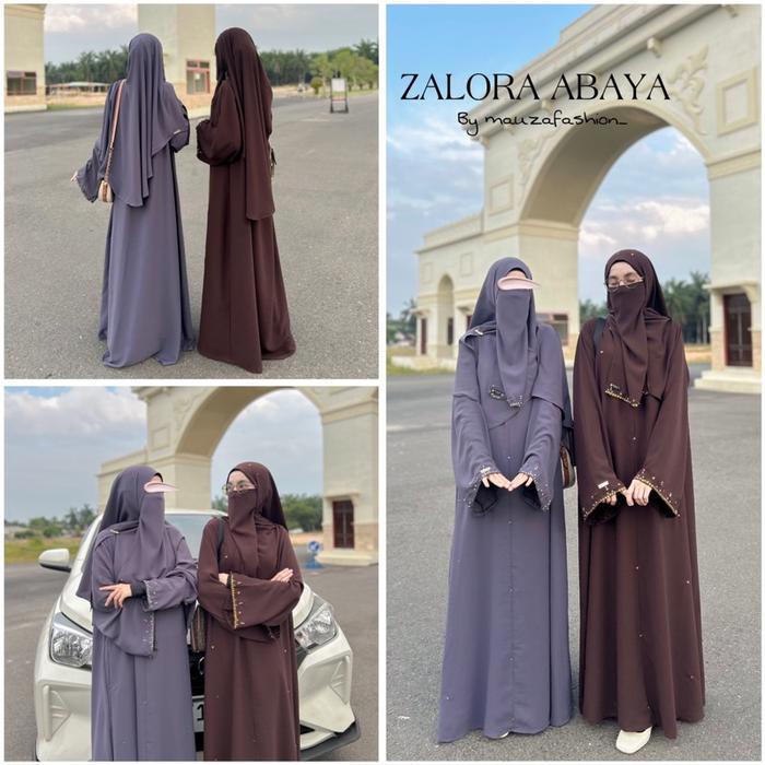 ZALORA ABAYA by mauzafashion Baju Gamis Syari Wanita Lembut Mewah Payet Bunga Busui Umroh Pengajian 